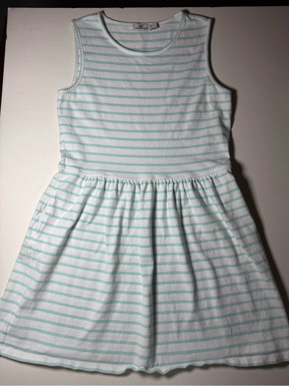 Vineyard Vines L Mint Stripe Cotton Sleeveless Fit & Flare Dress Pockets